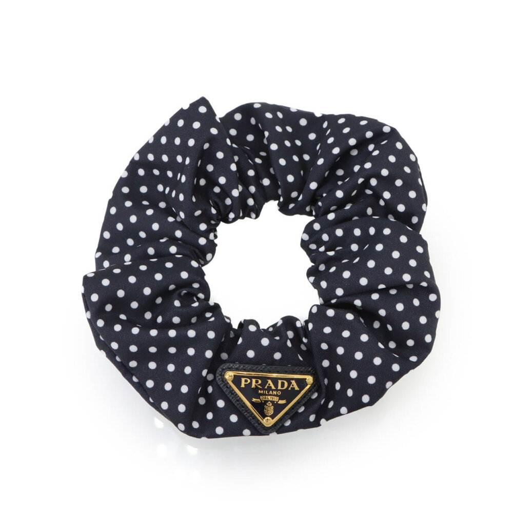 Prada Triangle Scrunchie, Nylon, Navy Dot, 1IF015 Hair Scrunchie